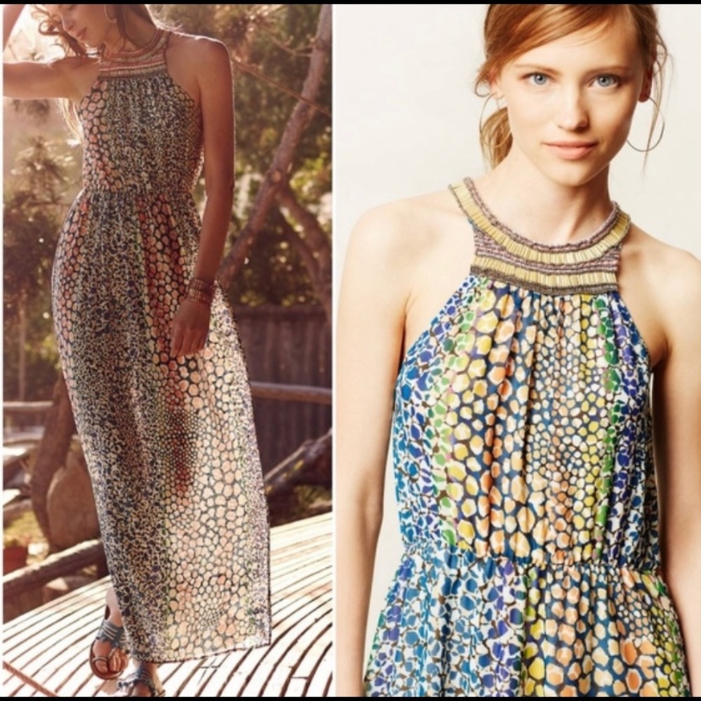 Anthropologie beaded colorful gown